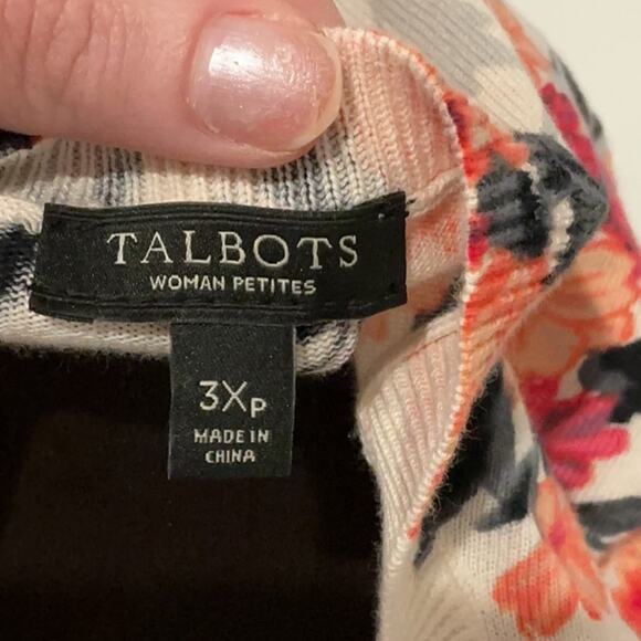 Talbots Woman’s Petites Floral  Cream Cotton Blend Sweater Cardigan Size 3XP - Picture 2 of 10